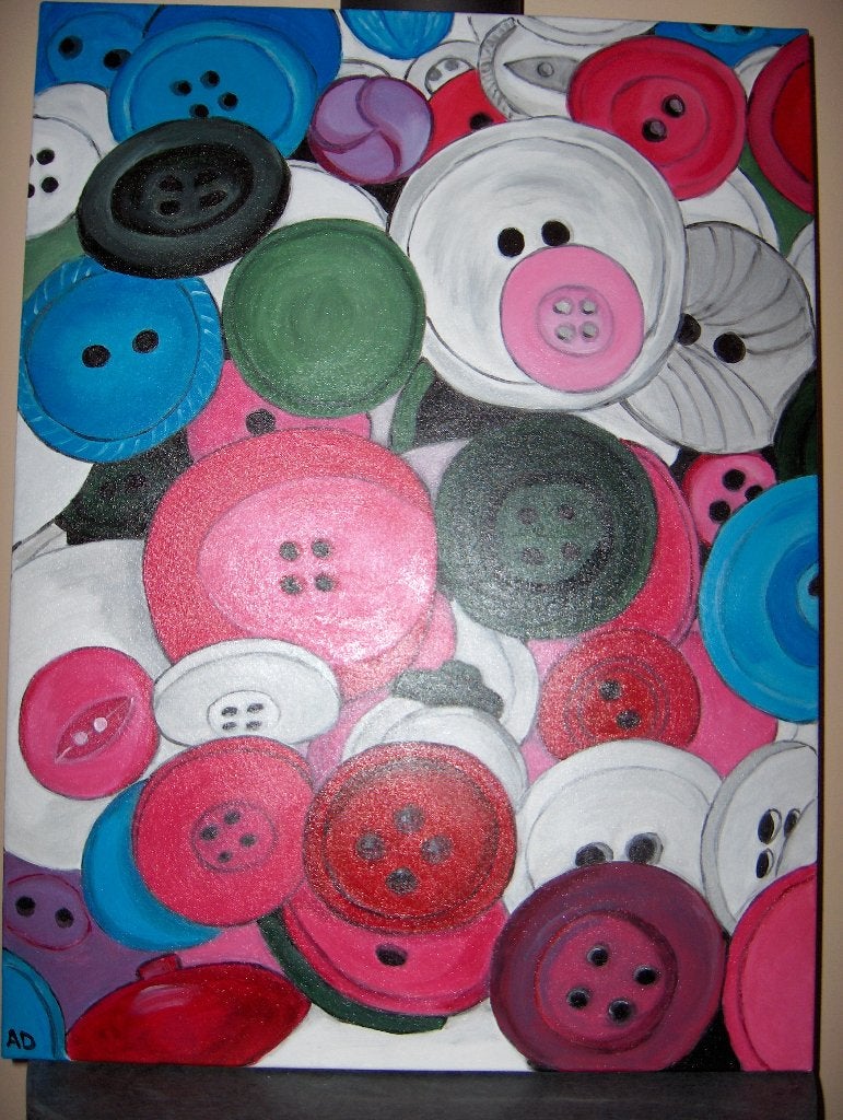 Knopen, Acrylverf, Overig onderwerp, Handgeschilderd, Ophalen of Verzenden