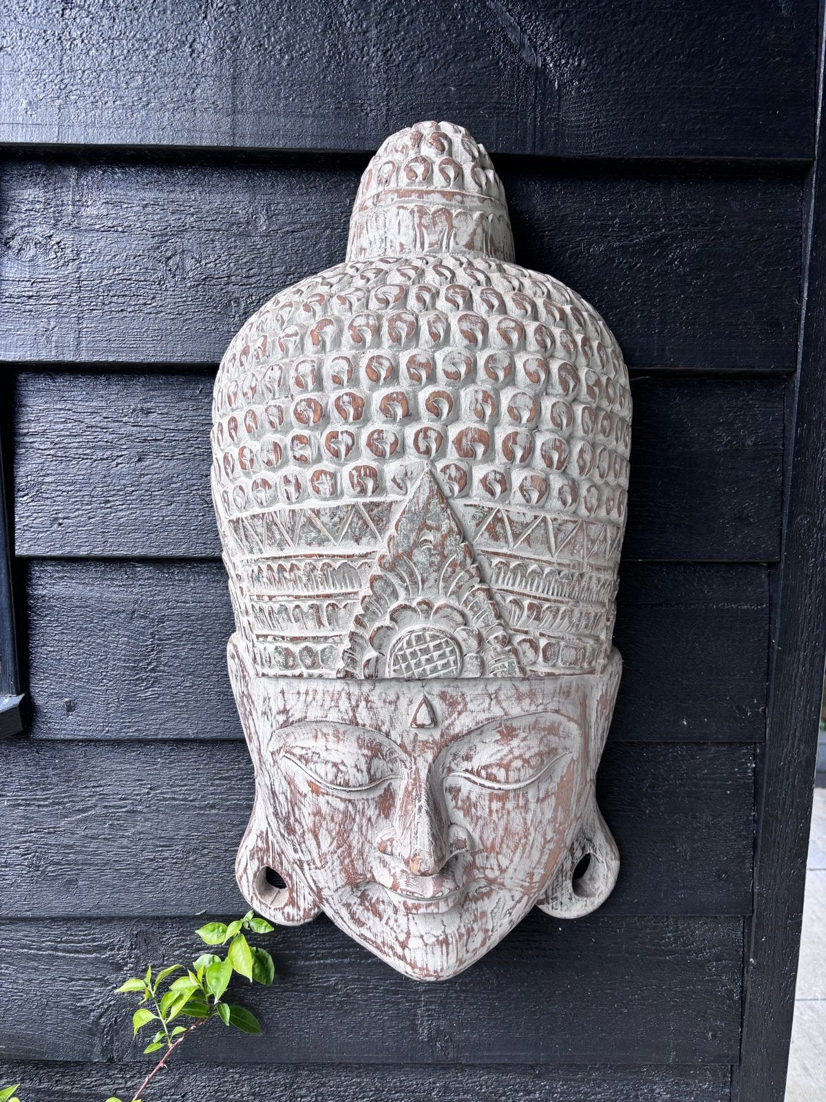 Grote Boeddha Hoofd Wanddecoratie - Handgesneden Hout, Ophalen, Gebruikt, Wit, Hout