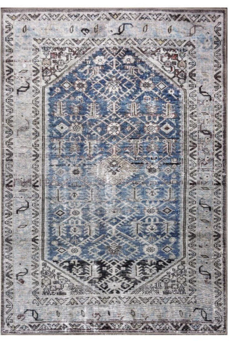 Vintage-look vloerkleed met blauw en beige patroon, Ophalen, Grijs, 150 tot 200 cm, Nieuw
