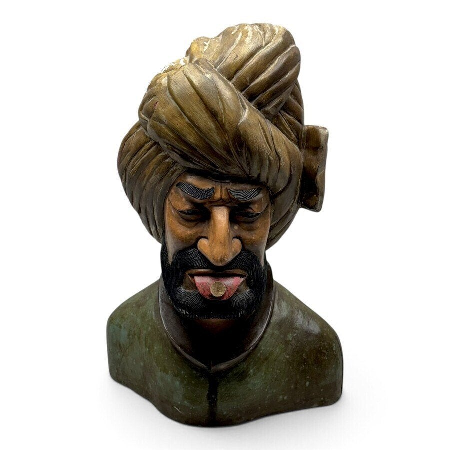 20e eeuwse houten gaper, man met tulband, Buste, Hout, Man, 50 - 100 cm