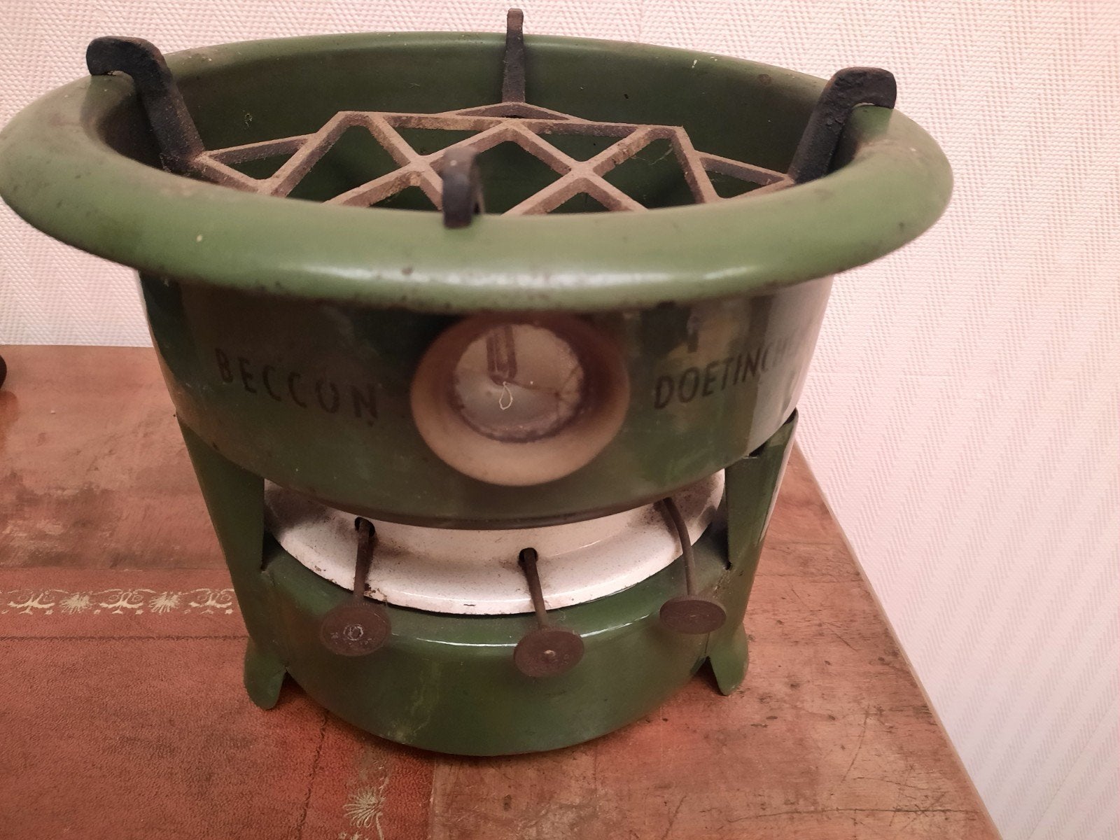 Vintage Beccon Doetinchem Petroleumstel - Groen Emaille, Antiek en Kunst, Ophalen