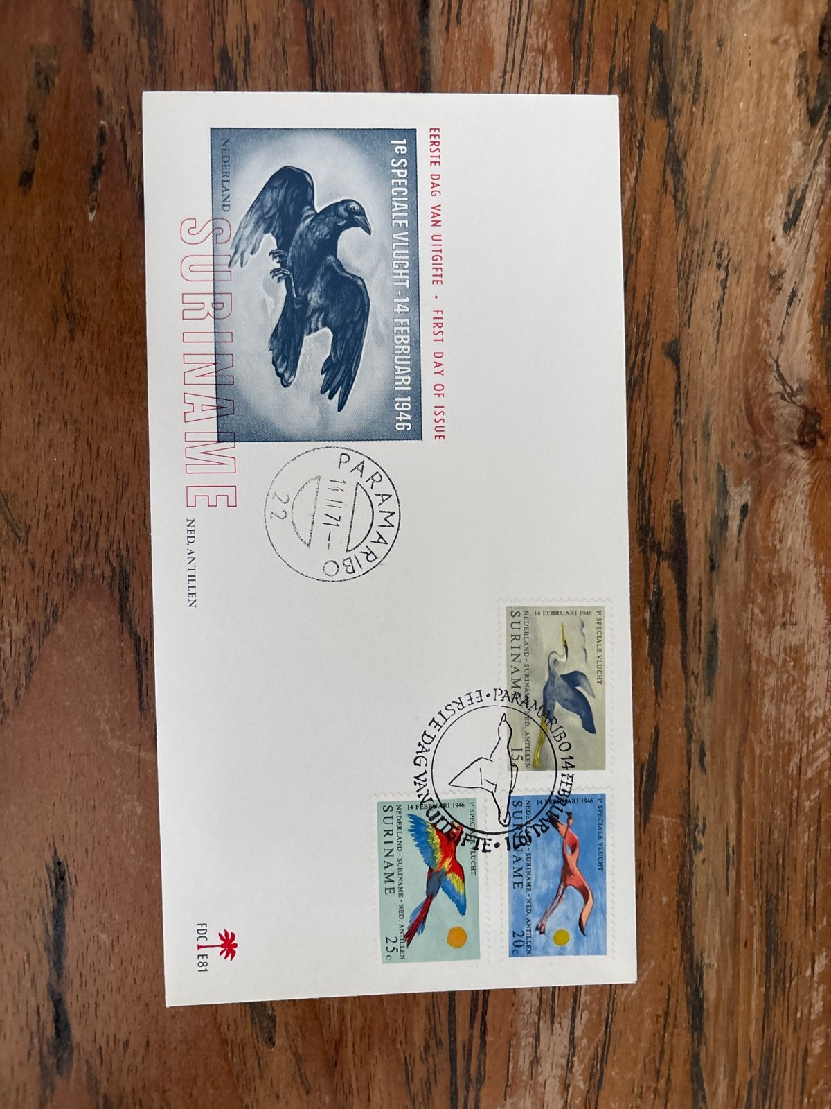 Suriname Eerste Dag van Uitgifte - Speciale Vlucht 1946, Ophalen of Verzenden, Gestempeld