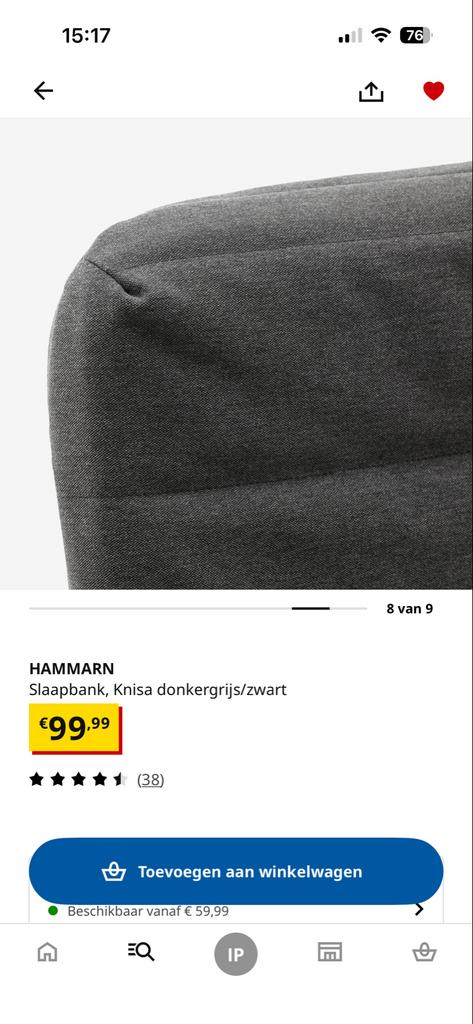 Hammarn slaapbank donkergrijs, Ophalen, Gebruikt, Tweepersoons, Overige maten