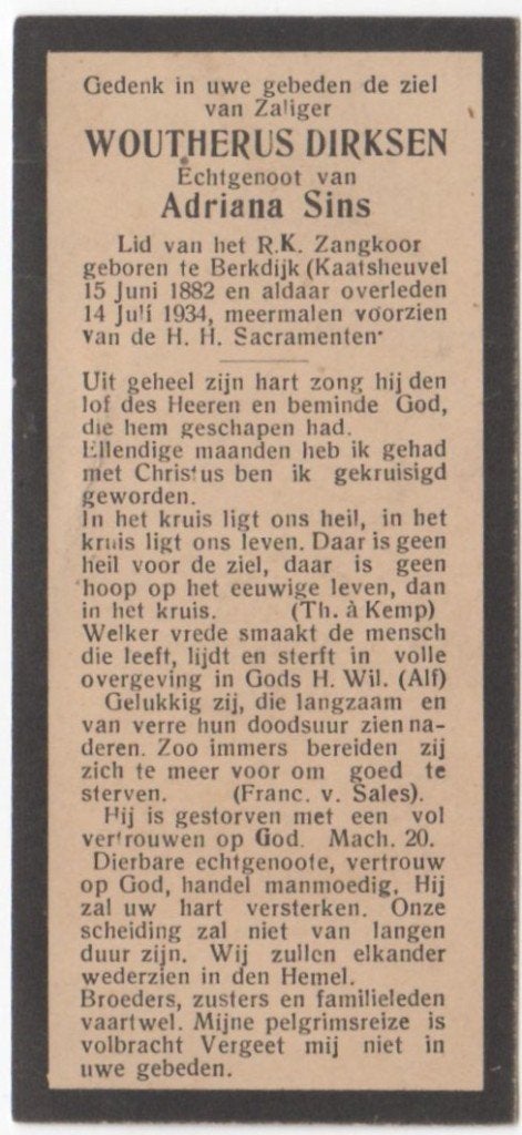 Woutherus Dirksen 1882 Berkdijk + 1934 Kaatsheuvel, 52 jaar, Verzamelen, Ophalen of Verzenden