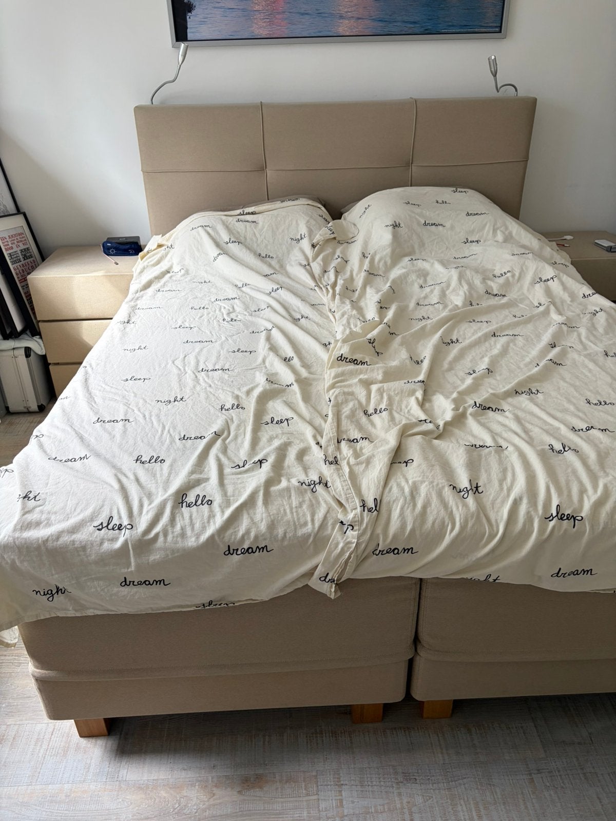 Swiss Sense boxspring elektrisch verstelbaar. 160x200 cm, Huis en Inrichting, Slaapkamer | Boxsprings, Ophalen, Beige, Tweepersoons