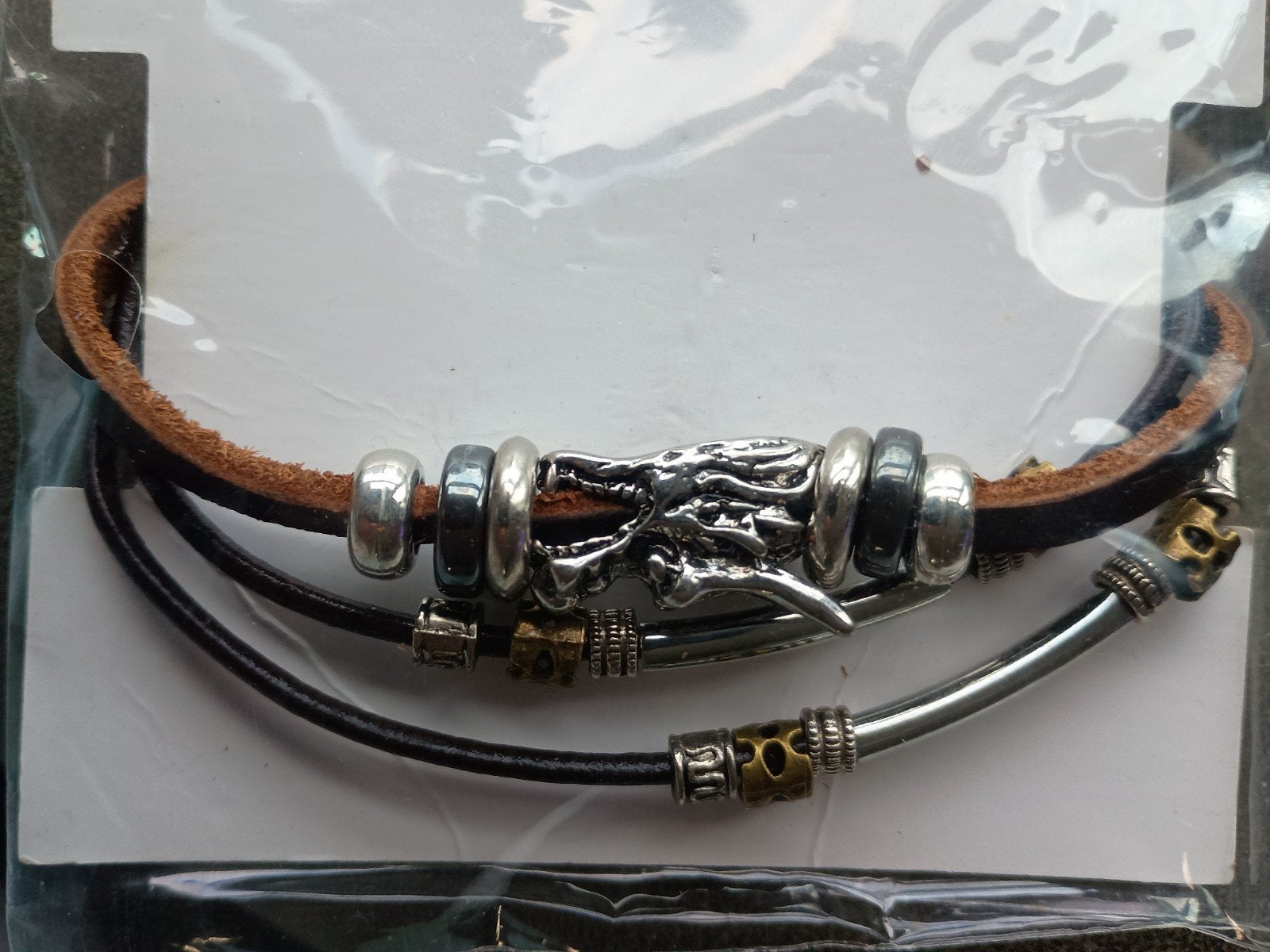 Nieuwe leren armband met edelstaal en drakenkop, Ophalen of Verzenden