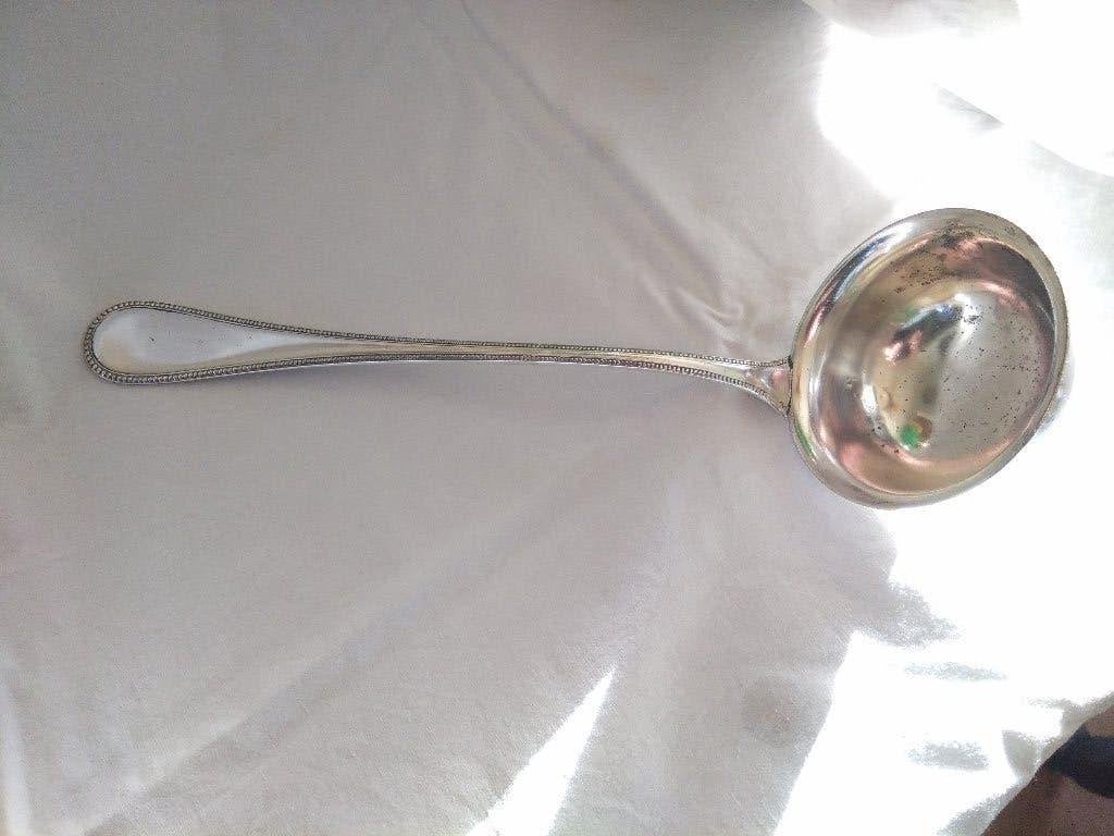 verzilverde Opdien-LEPEL (soep) met parelrand, WMF, 30 cm, Antiek en Kunst, Antiek | Bestek, Ophalen of Verzenden