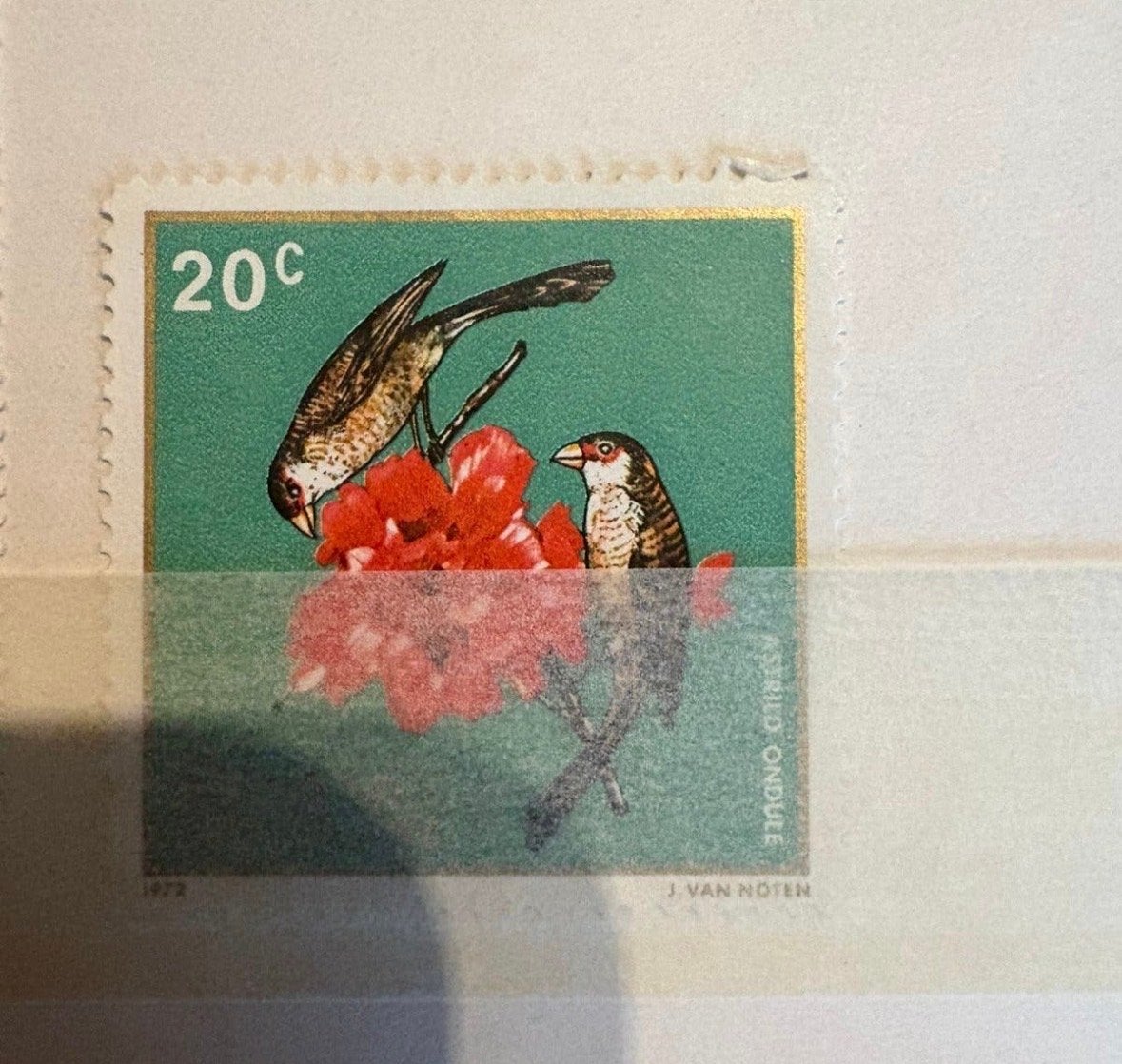 Postzegel 20c met vogels en bloemen, 1972, Postzegels en Munten, Ophalen of Verzenden, Na 1940, Gestempeld