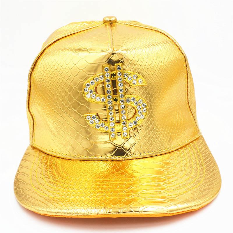Gouden dollar pet heren dames hiphop bling baseball snapback, Verzenden, Nieuw, Pet