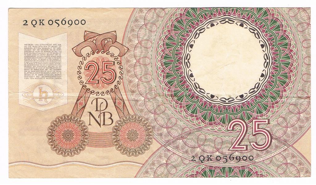 25 gulden 10 april 1955 Huygens, Ophalen of Verzenden, 25 gulden, Los biljet