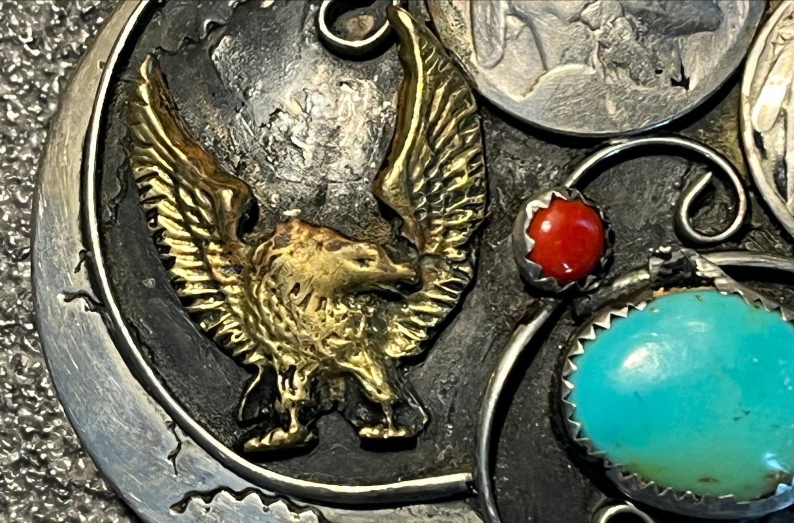 Unieke handgemaakte Buckle met turkoois en adelaar, Ophalen of Verzenden, Zo goed als nieuw, Overige kleuren, Losse buckle of gesp
