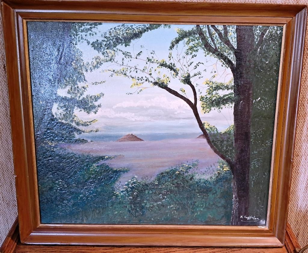 Schilderij romantisch Indisch? landschap met warme kleuren, Ophalen