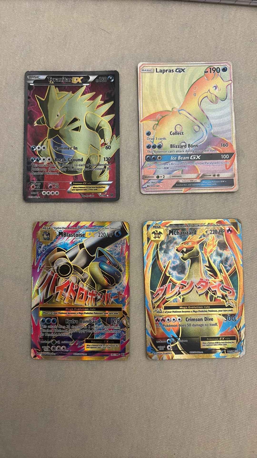 Pokémon Kaarten Bundel: Tyranitar, Lapras, Charizard, Blasto, Ophalen of Verzenden, Gebruikt, Meerdere kaarten, Foil