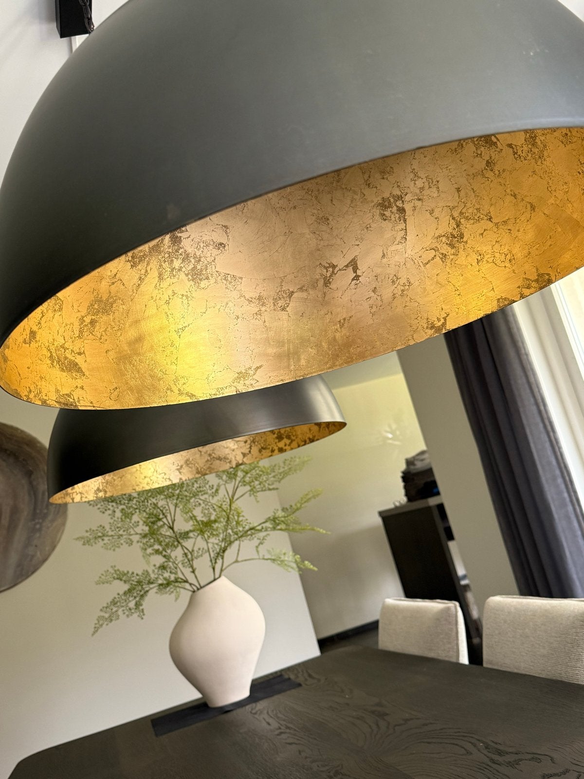 Industriële Zwarte Hanglampen met Gouden Binnenkant, Ophalen, Zo goed als nieuw, Metaal, E27 (groot)