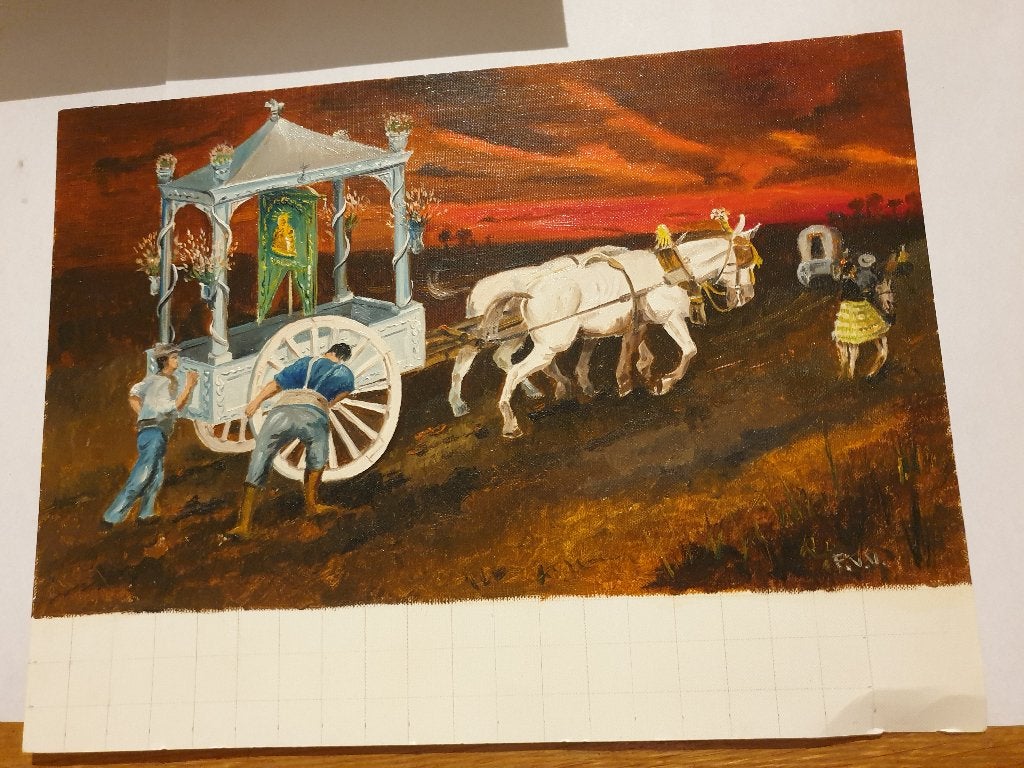 0215 f.v.veenhuysen - koets met paarden 32x24cm, Antiek en Kunst, Kunst | Schilderijen | Klassiek, Verzenden