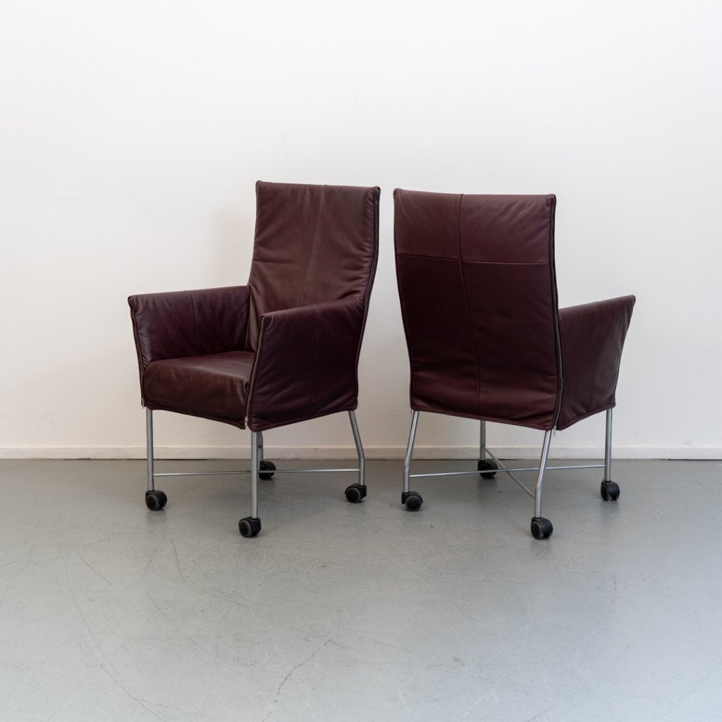 ACTIE!! 50x Montis Chaplin Stoel Aubergine Leer - Grijs/Wiel, Niet ingevuld, Ophalen of Verzenden, Zo goed als nieuw, Leer