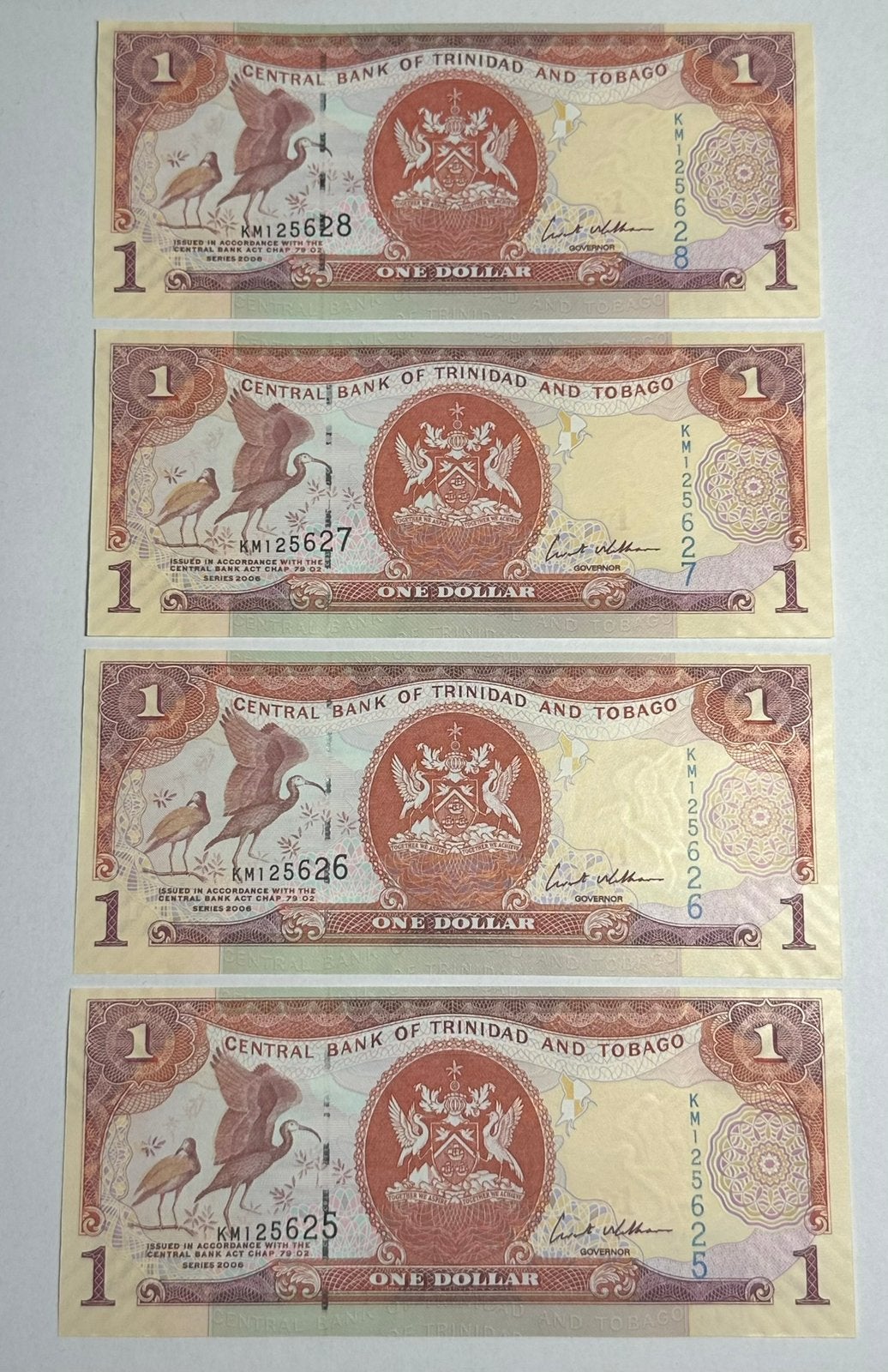 Trinidad en Tobago 4 x 1 Dollar - UNC, Ophalen of Verzenden, Noord-Amerika, Setje