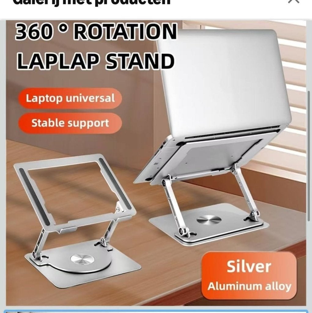 Aluminium Laptop/Tablet Standaard 360 Draaibaar Zilver, Ophalen of Verzenden, Nieuw, Overige merken, In hoogte verstelbaar