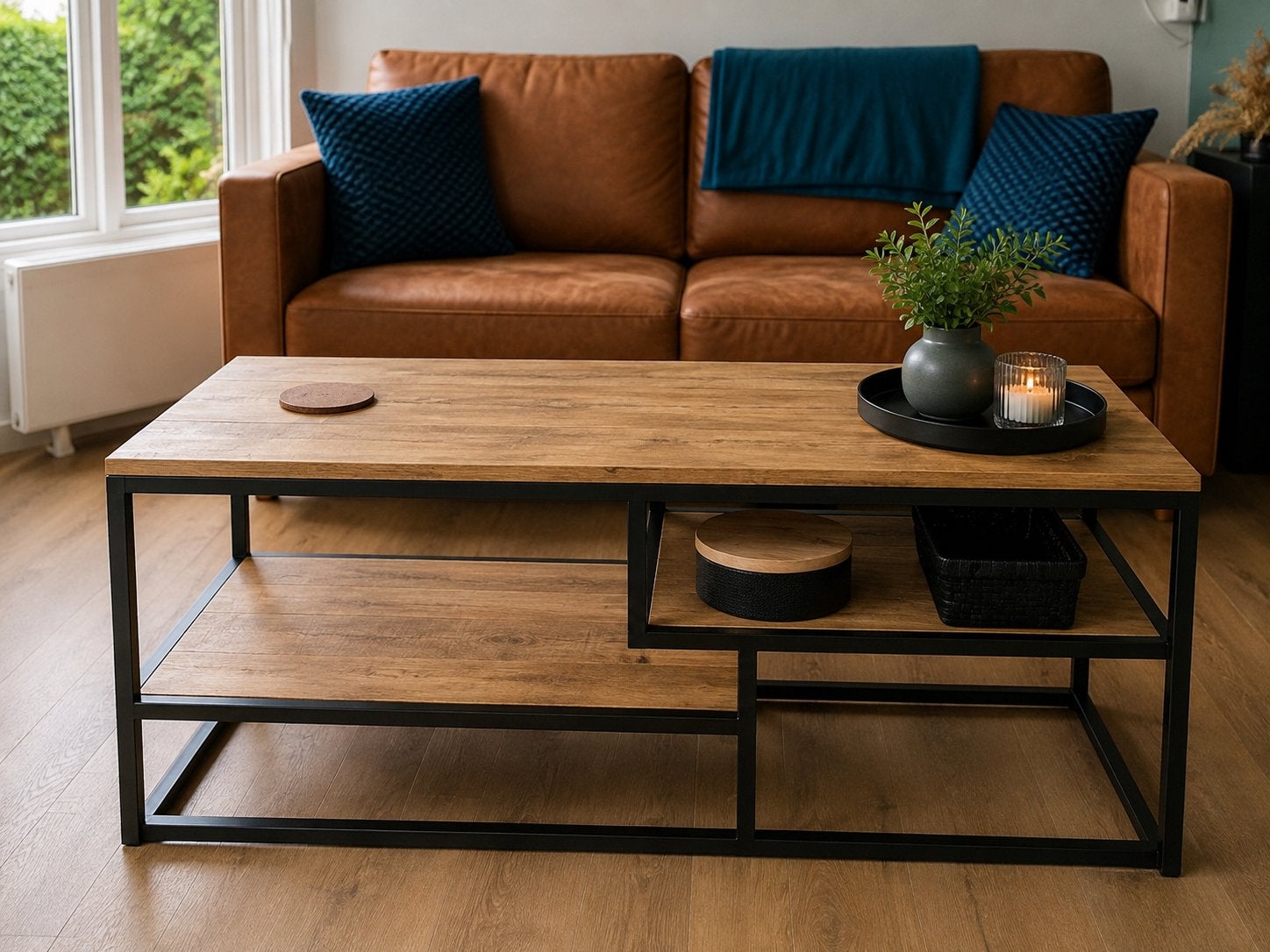 Salontafel Kyan Leen Bakker – mangohout – zwart/naturel, 100 tot 150 cm, 50 tot 100 cm, Zo goed als nieuw, Industrieel