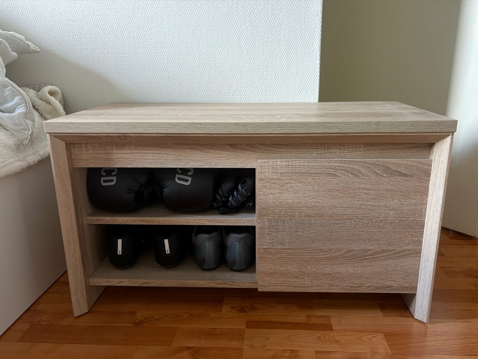TV-meubel met deur en planken eiken, Ophalen, 50 tot 100 cm, Zo goed als nieuw, Minder dan 100 cm