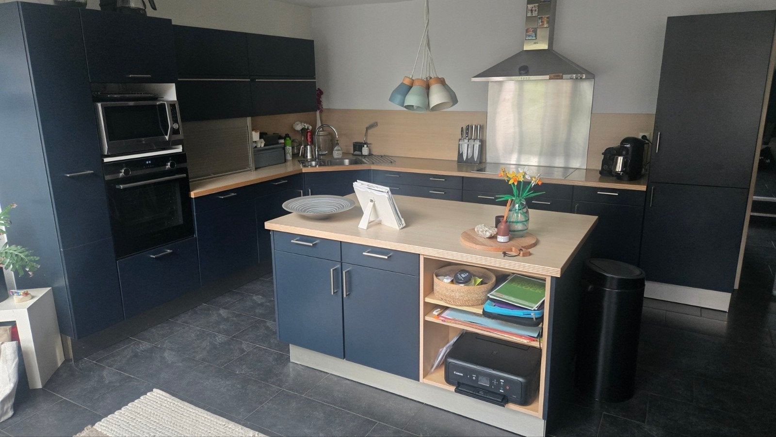 Siematic L-keuken met eiland (2001) - Incl. kookplaat, oven, Huis en Inrichting, Ophalen, Gebruikt, Blauw, Hoekkeuken