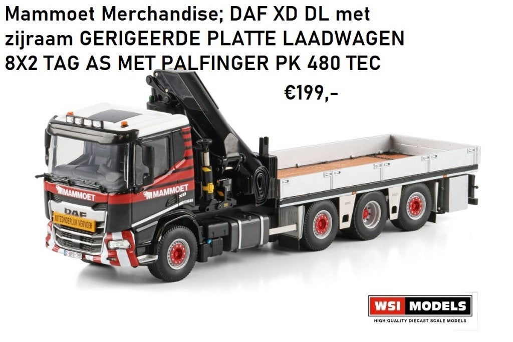 WSI ModelsDAF XD DL met zijraam GERIGEERDE PLATTE met kraan, Ophalen of Verzenden, Nieuw, Bus of Vrachtwagen, Wsi