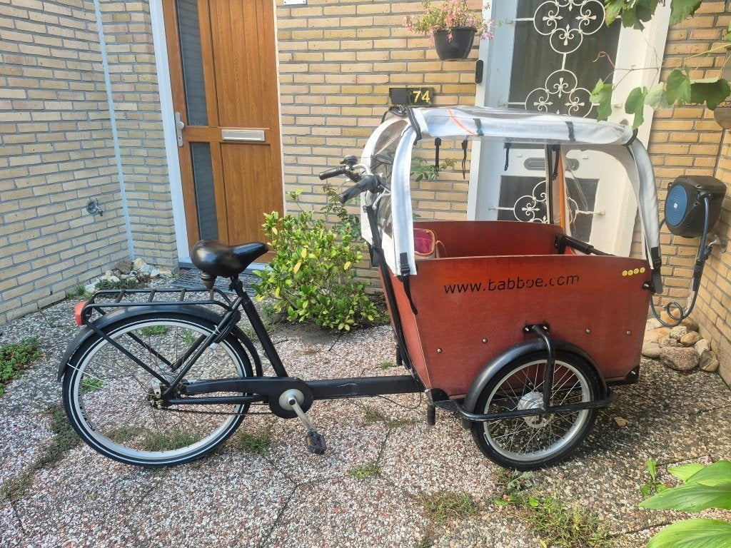 bakfiets , in goed staat , met versnellingen merk baboe, Ophalen, Gebruikt, Trommelrem, 4 kinderen of meer