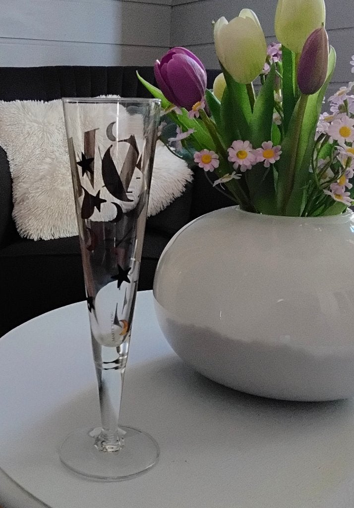 Ritzenhoff kristallen champagneglas - Marte Röling - letters, Ophalen of Verzenden, Zo goed als nieuw, Overige typen