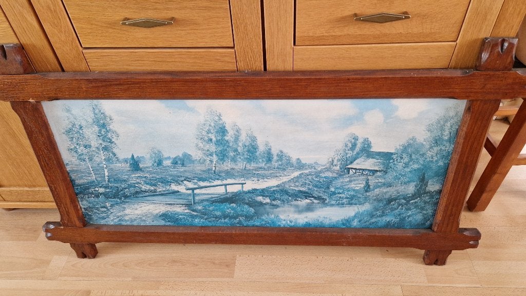 groot schilderij met houten lijst, Antiek en Kunst, Kunst | Schilderijen | Klassiek, Ophalen of Verzenden, Landschap