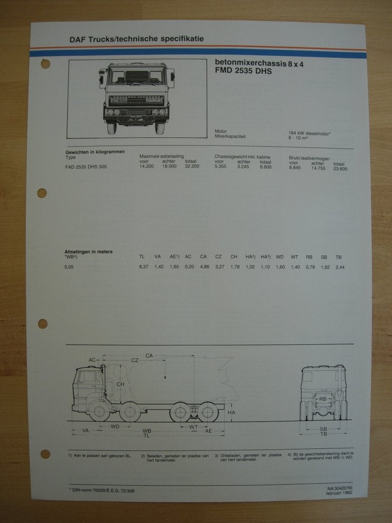 DAF FMD 2500 DHS Technische Specificatie Brochure 1982 – 8x4, Ophalen of Verzenden, Zo goed als nieuw, Overige merken, DAF