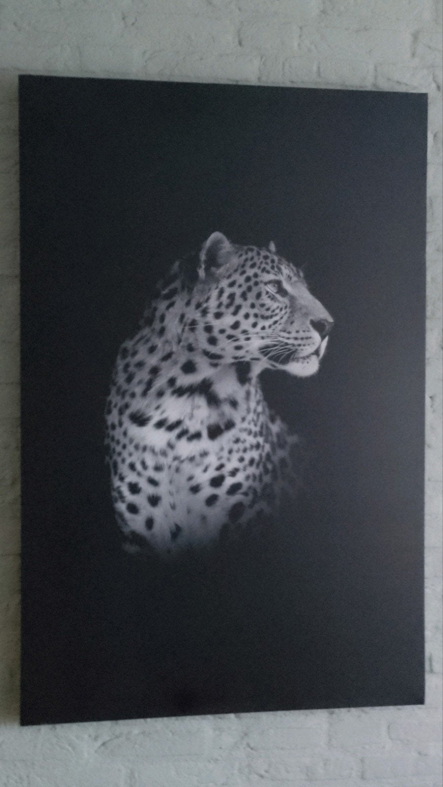 Canvas schilderij print - Luipaard (zwart-wit) 115x75 cm, Ophalen, 75 – 100, 50 tot 75 cm, Print