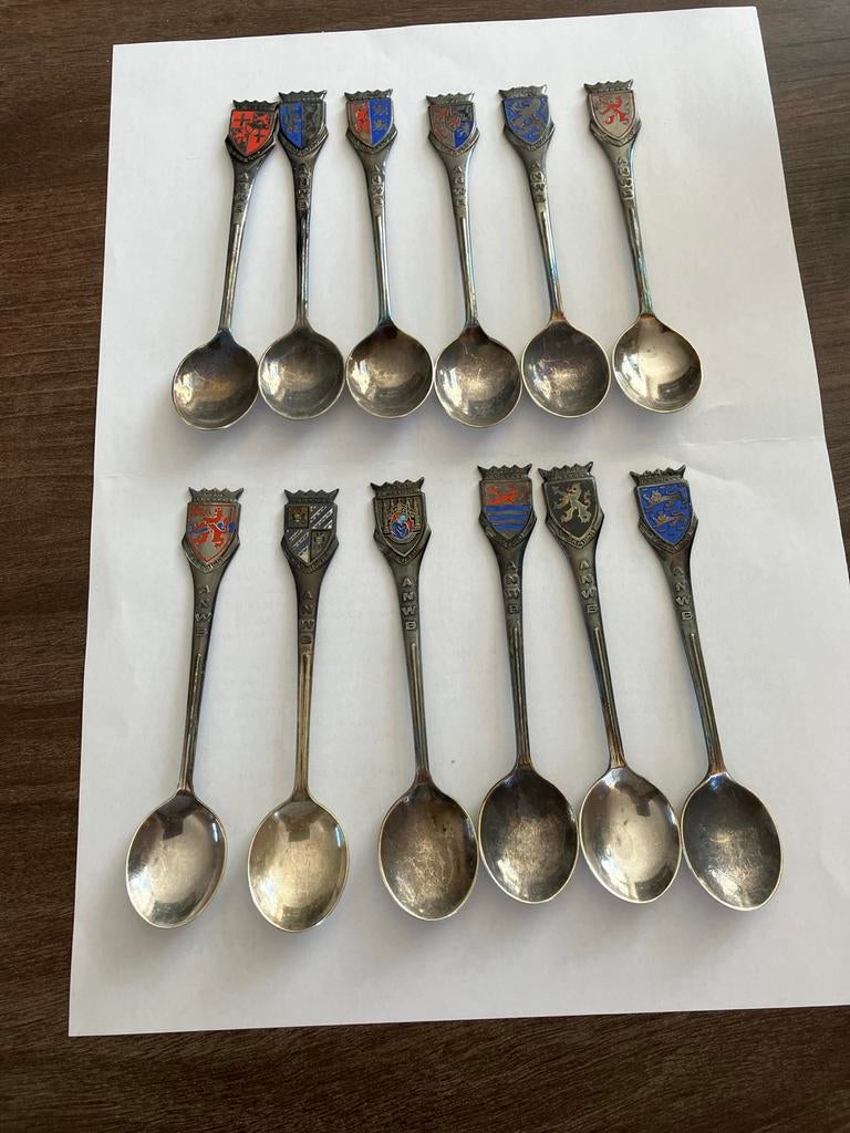 12 Verzilverde Theelepels , met 12 provincie wapens, Antiek en Kunst, Antiek | Bestek, Ophalen of Verzenden