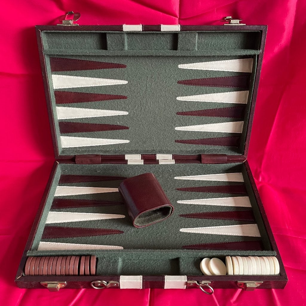 Backgammon koffer donkerbruin, groot, Een of twee spelers, Ophalen of Verzenden, Gebruikt