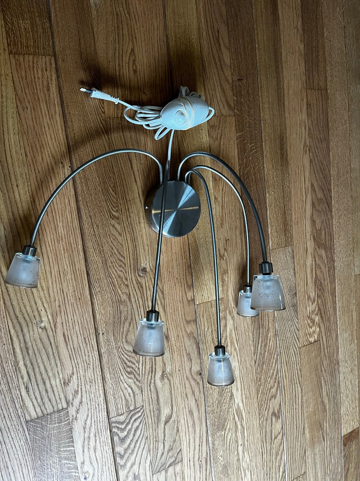 Moderne plafondlamp met 5 spots - chroom en glas, Gebruikt, Glas, Minder dan 25 cm, Minder dan 100 cm