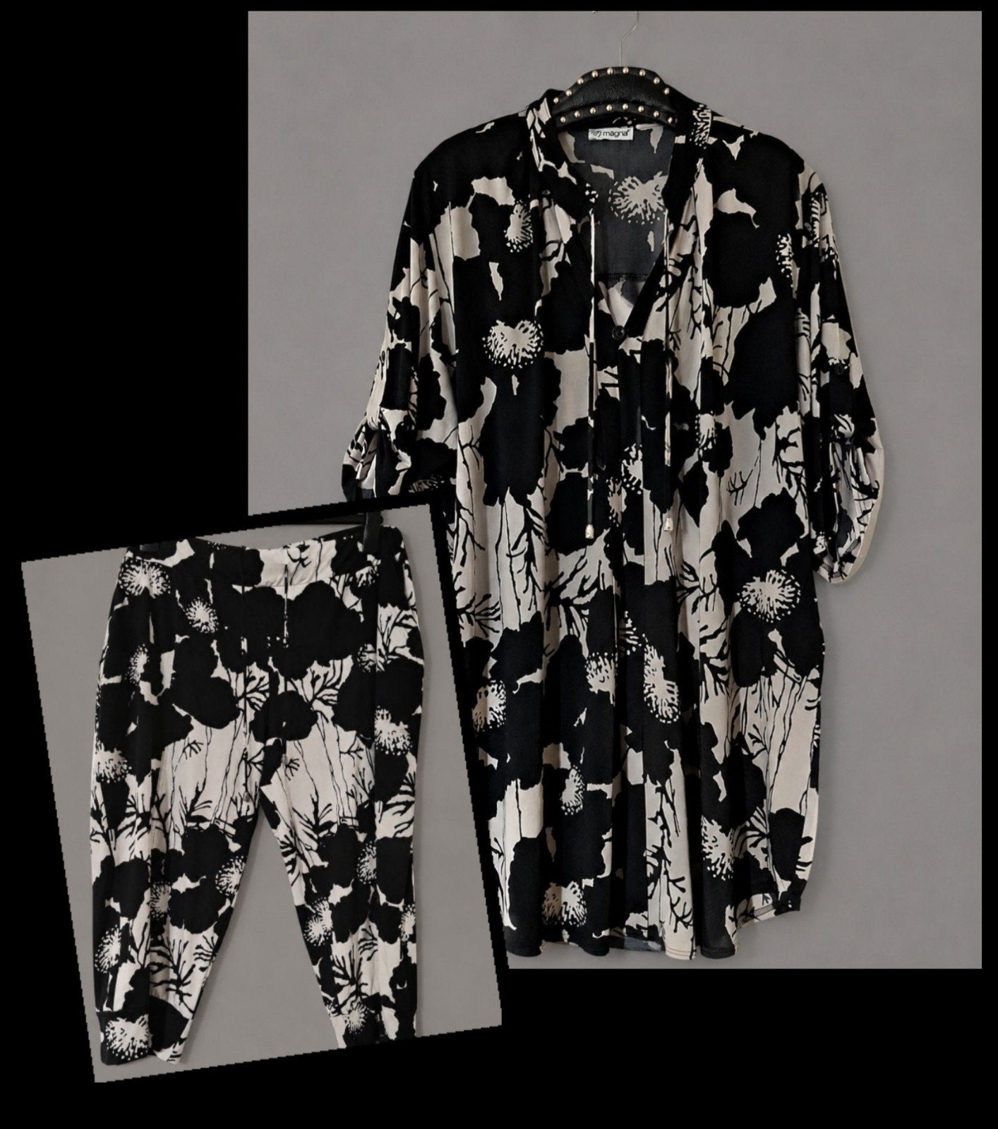 Magna Plooiblouse & Broek ( Set ) 56-58, Kleding | Dames, Grote Maten, Ophalen of Verzenden, Blouse of Tuniek, Zwart, Magna