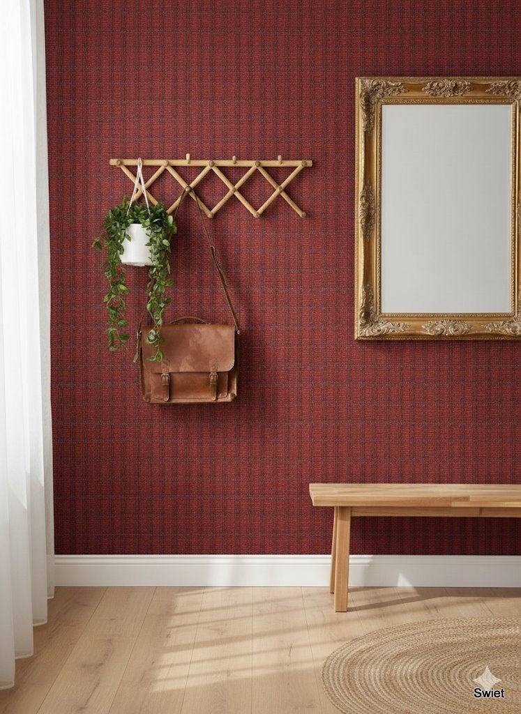 14188 Rood jute vintage behang burlap eco swiet, Ophalen of Verzenden, Rood
