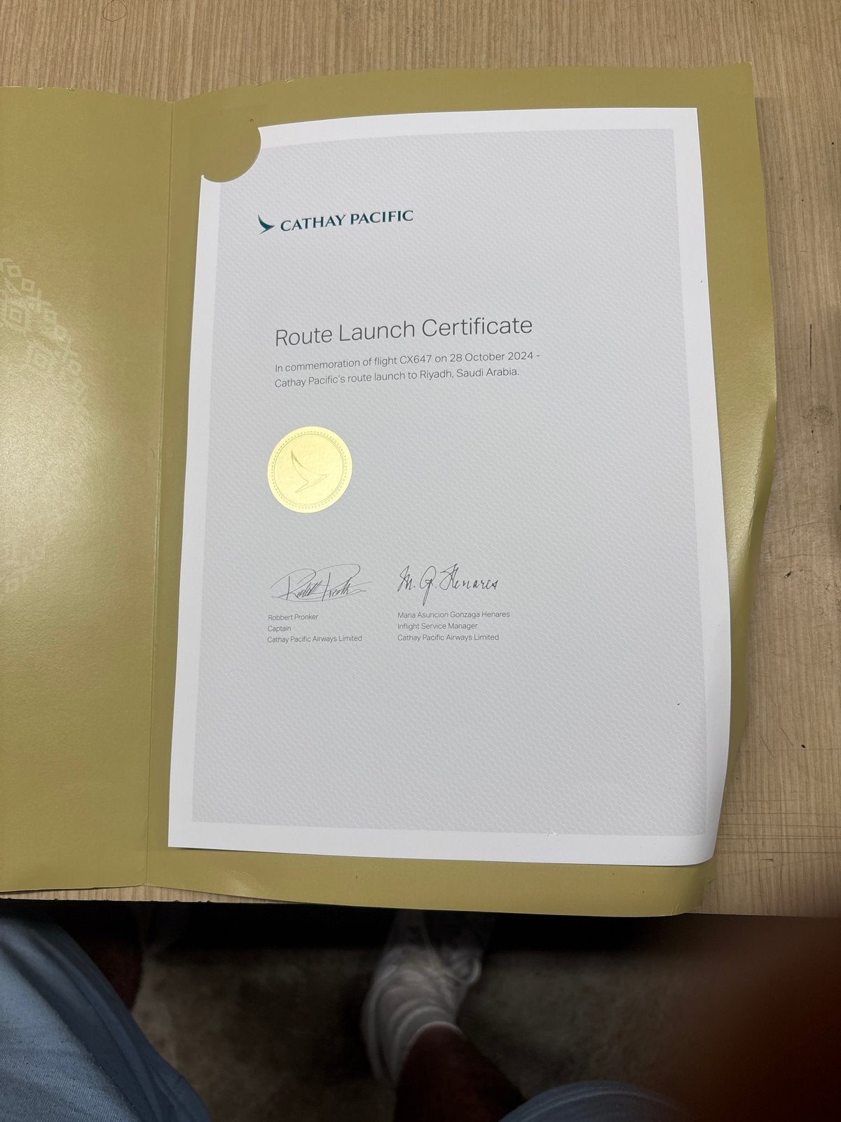 Cathay Pacific Route Launch Certificaat CX647 Riyadh, Verzamelen, Ophalen of Verzenden