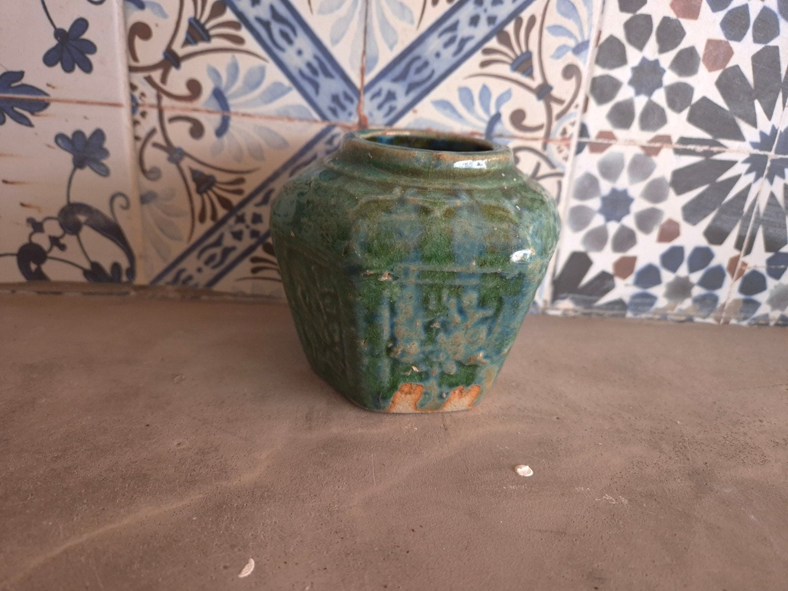 Gemberpot groen met blauw., Antiek en Kunst, Ophalen of Verzenden