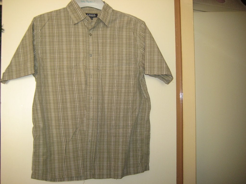 Beige geruit herenhemd, M 39/40, L.O.G.G., korte mouwen, Ophalen of Verzenden, Zo goed als nieuw, Beige, Halswijdte 39/40 (M)