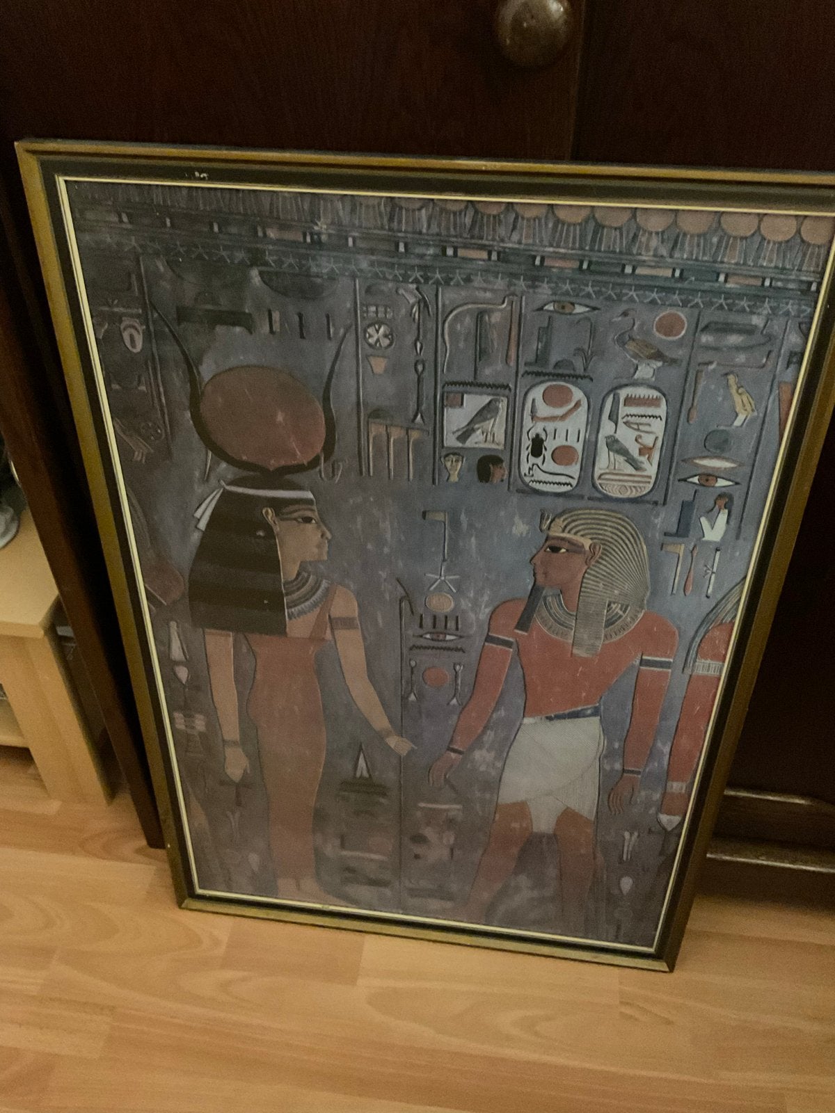 Ingelijste Egyptische kunstprint - Farao en Koningin, Ophalen, Schilderij, Ingelijst, Papier/karton