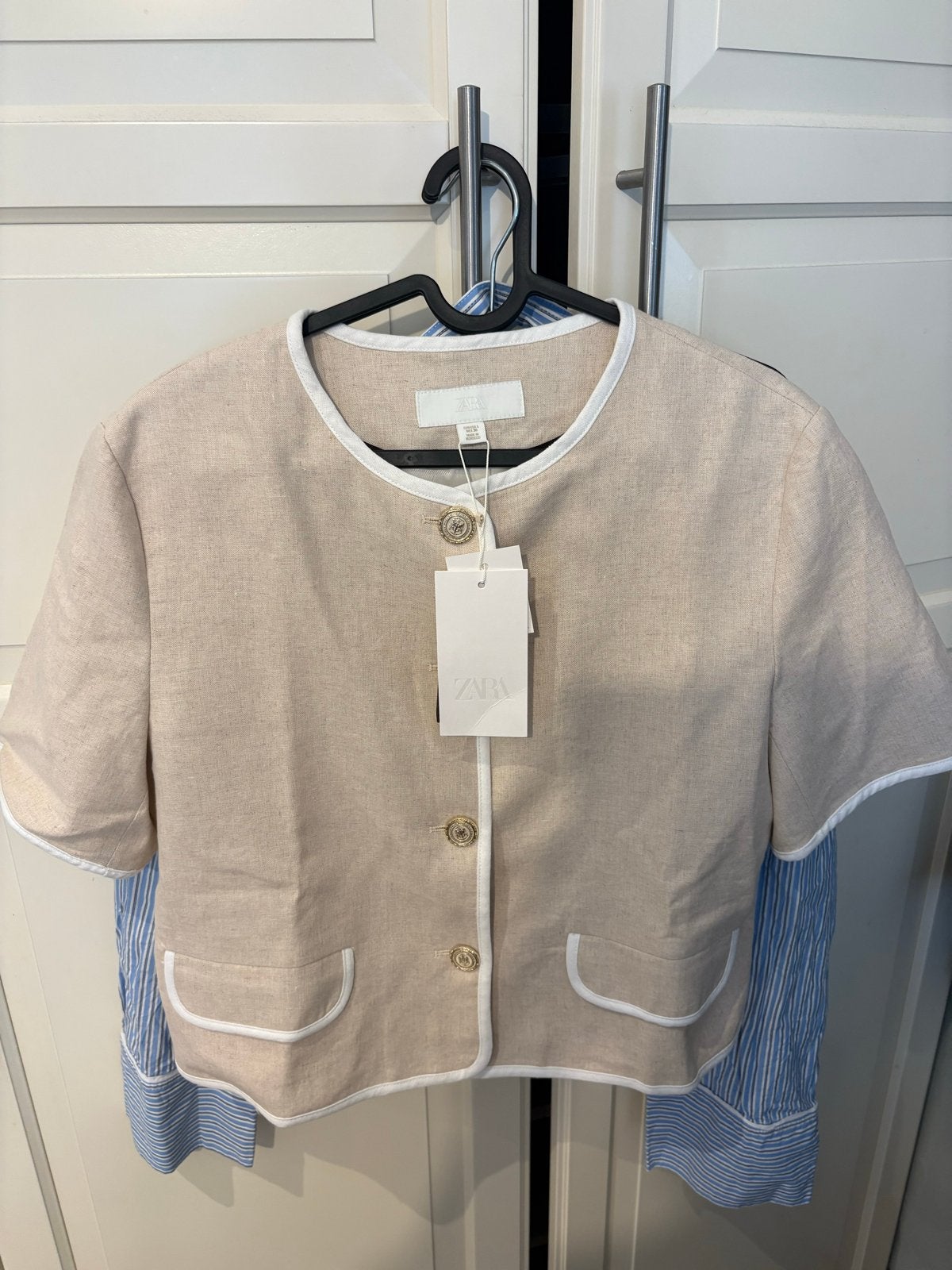 Nieuwe Zara blazer met linnen - Beige, Beige, Maat 42/44 (L), Nieuw, Ophalen of Verzenden