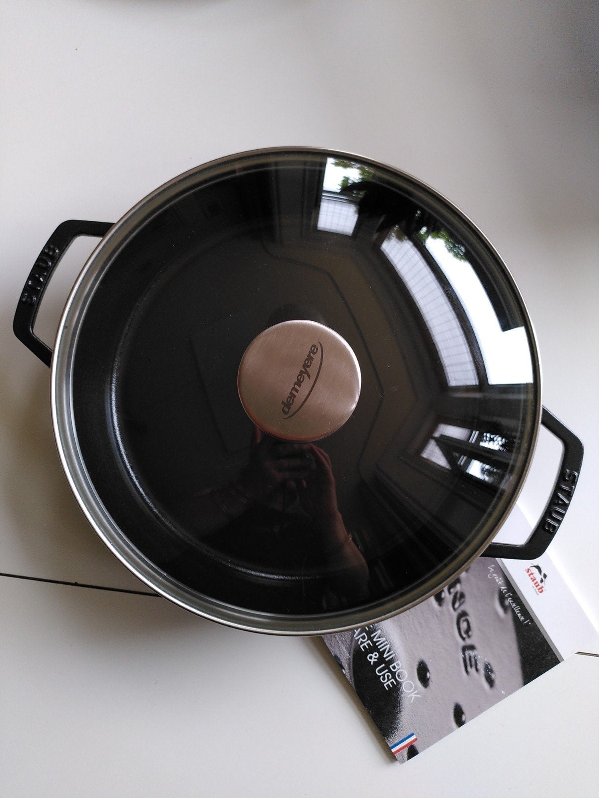 Staub geëmailleerde gietijzeren pan 26cm met Demeyere deksel, Ophalen of Verzenden