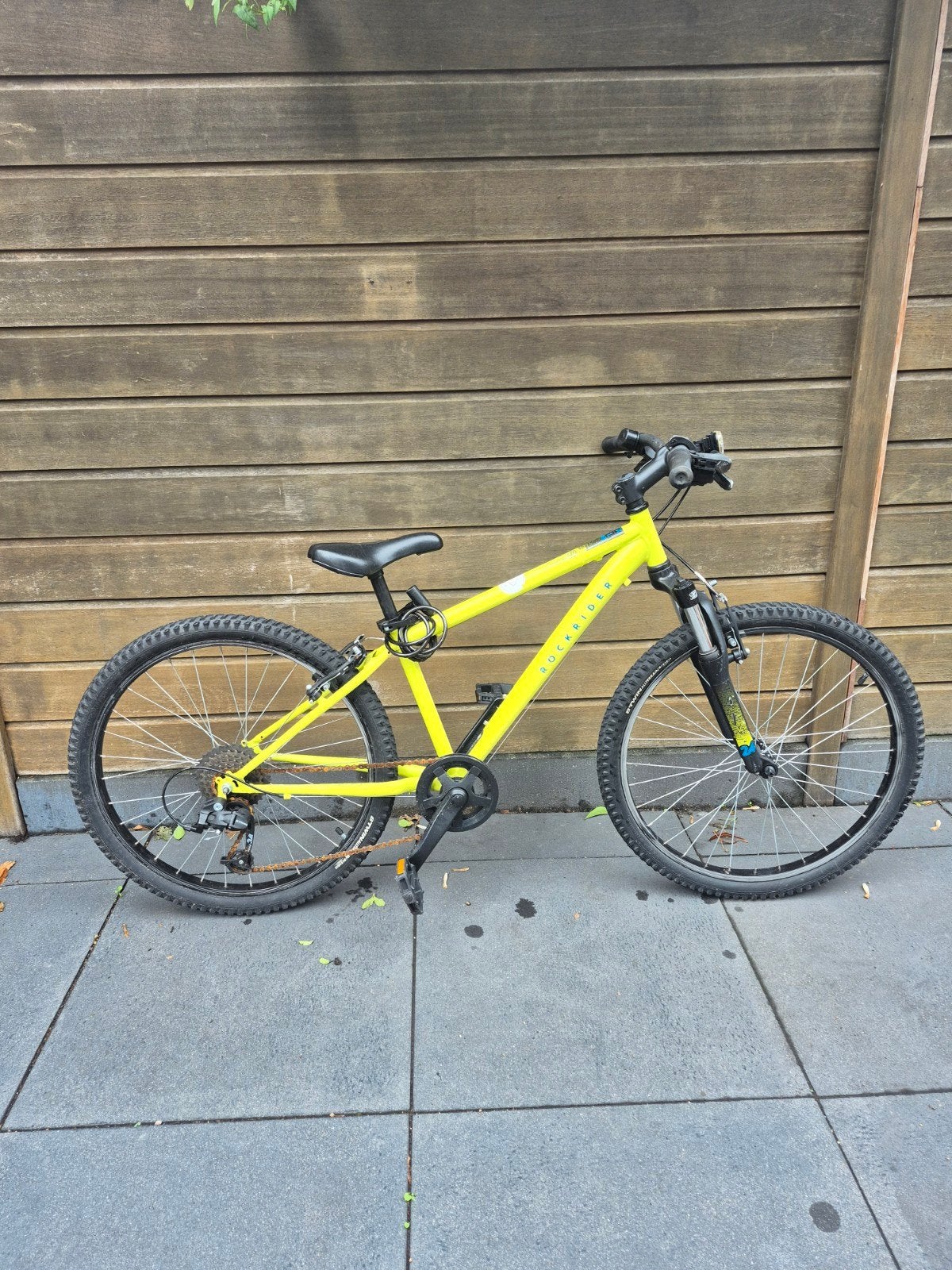 Rockrider EXPL 500 Kinder-mountainbike (24 inch) felgeel, Gebruikt, Velgrem, Versnellingen, Minder dan 49 cm