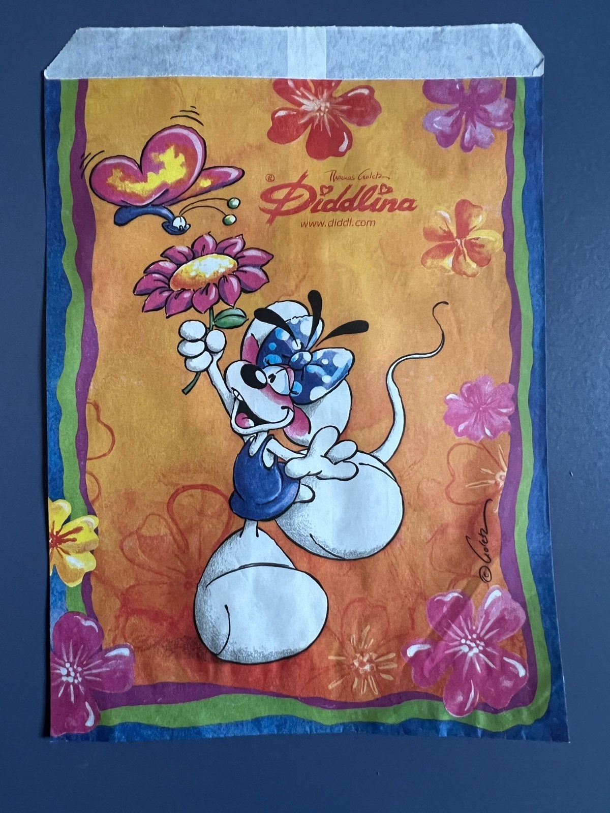 Diddlina papieren zakje met bloemen en vlinders, Verzamelen, Ophalen of Verzenden, Diddlina, Gebruikt, Papier, Kaart of Schrift