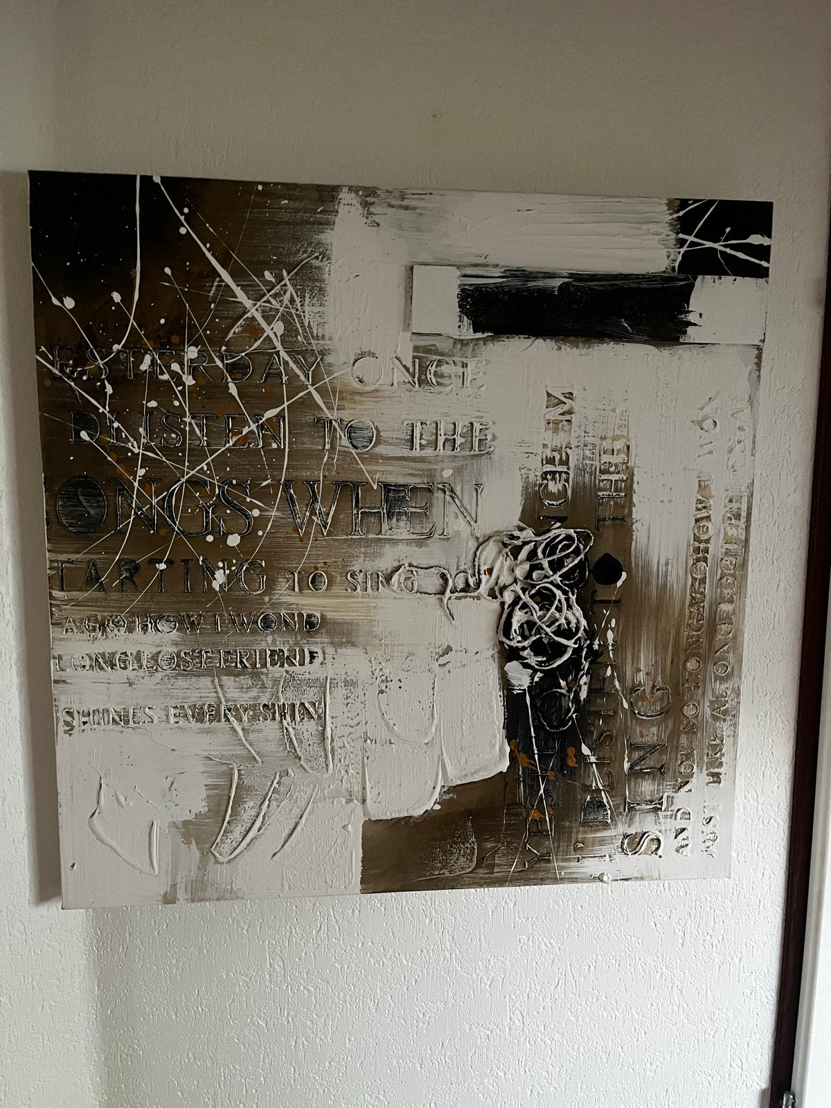 Abstracte wanddecoratie 60 x 60 cm - Zwart, wit, bruin, Antiek en Kunst, Kunst | Schilderijen | Modern, Ophalen, Abstract, Acrylverf