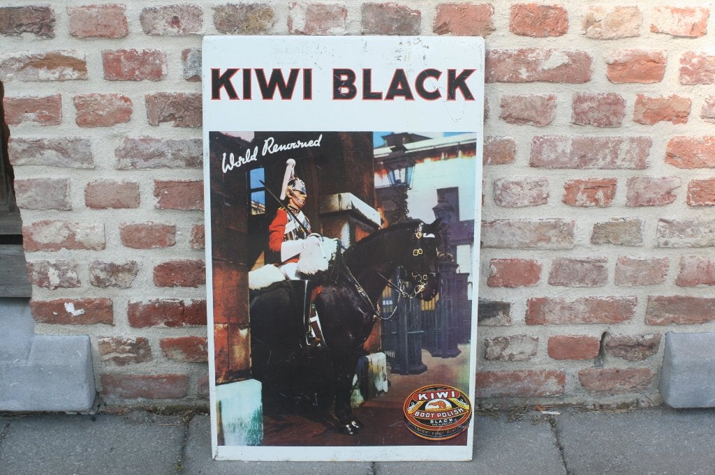 Reclamebord Kiwi Black boot polish (jaren 70), Ophalen, Gebruikt, Reclamebord