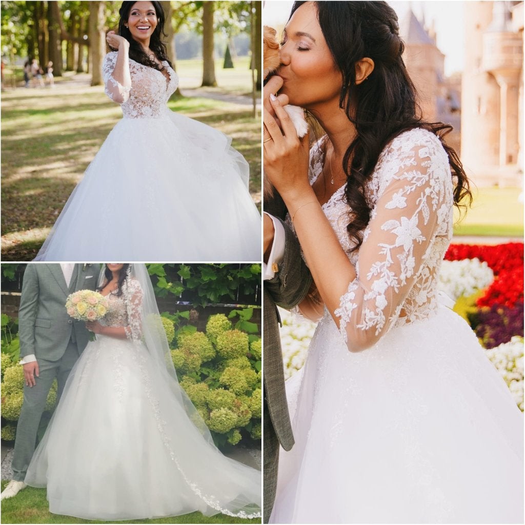 Prachtige trouwjurk/ fairytale princess wedding dress, Wit, Ophalen of Verzenden, Maat 36 (S), Onder de knie
