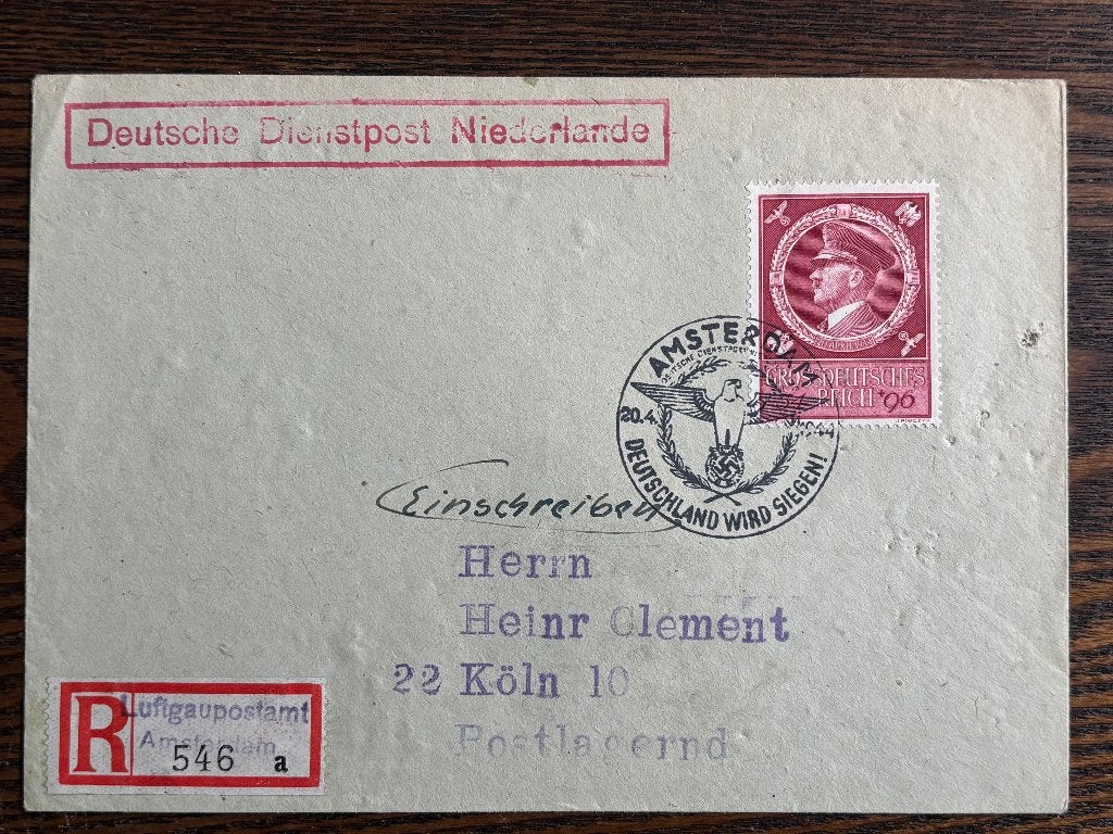 Aangetekende Duitse Dienstpost in NL WO2, propagandastempel, Verzenden, Envelop