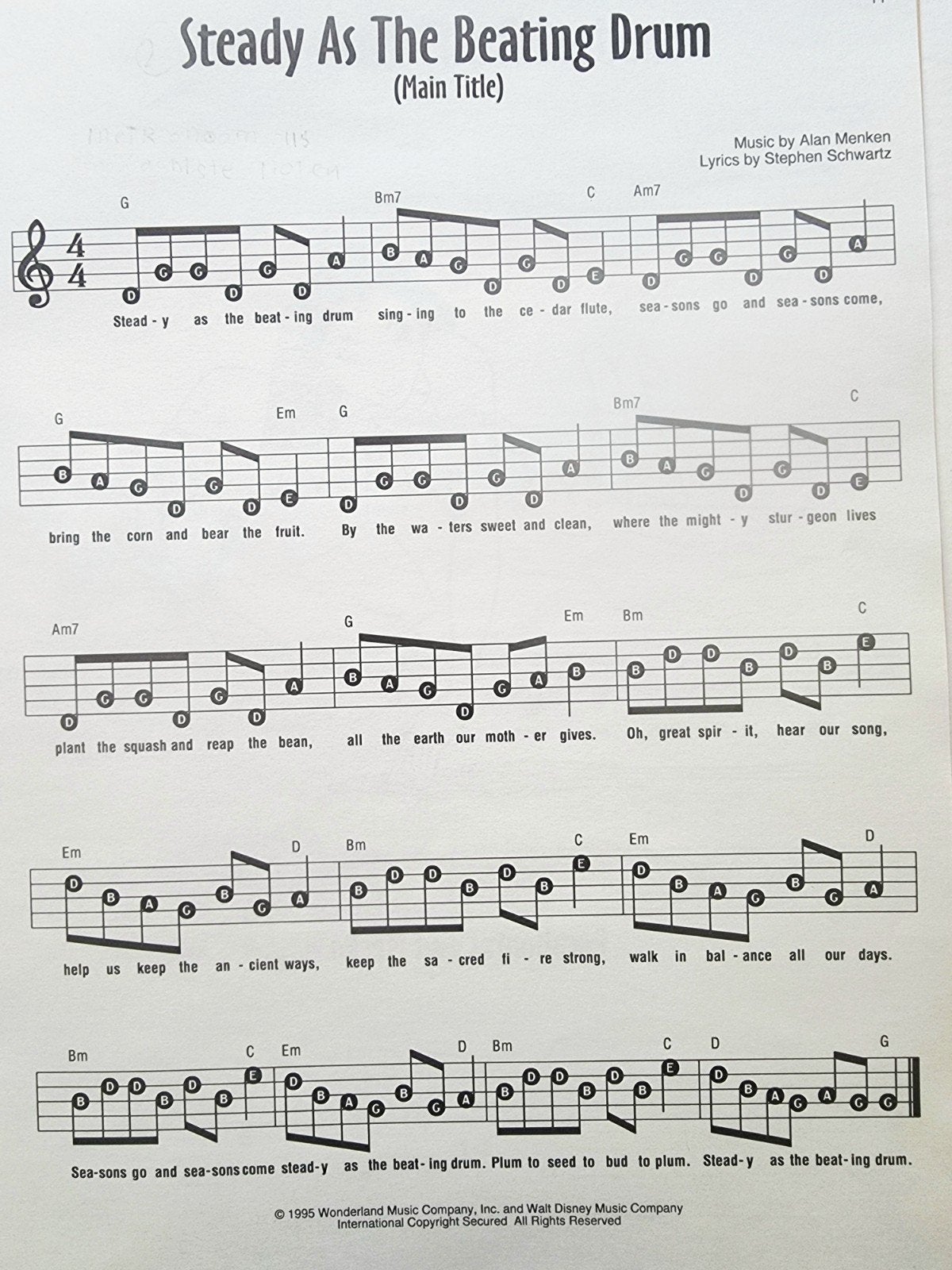 Pocahontas Songbook met bladmuziek voor blokfluit. Bl20, Gebruikt, Verzenden, Filmmuziek en Soundtracks, Thema
