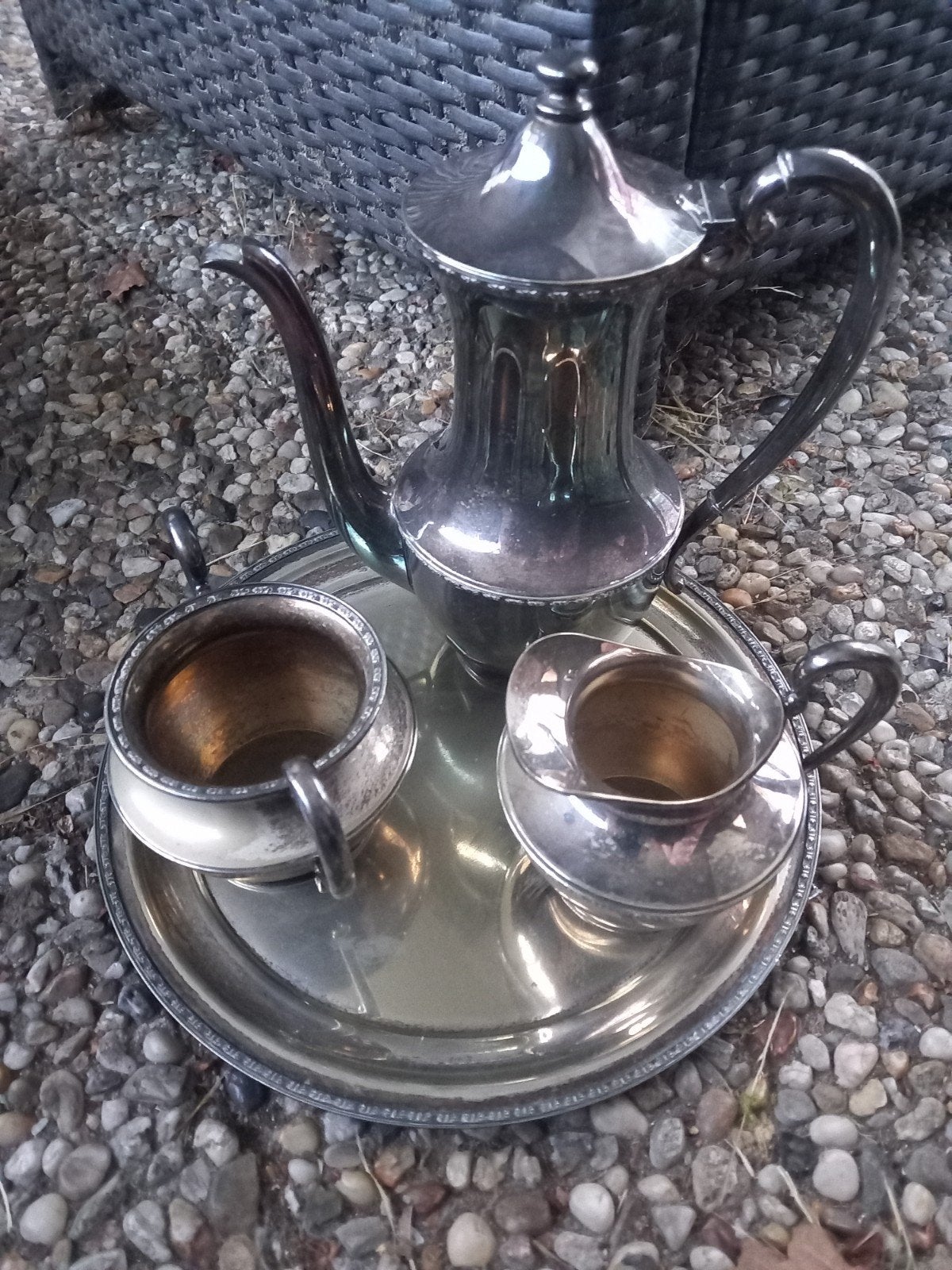 Verzilverd theeservies - Vintage theepot, suikerpot, melkkan, Antiek en Kunst, Ophalen of Verzenden